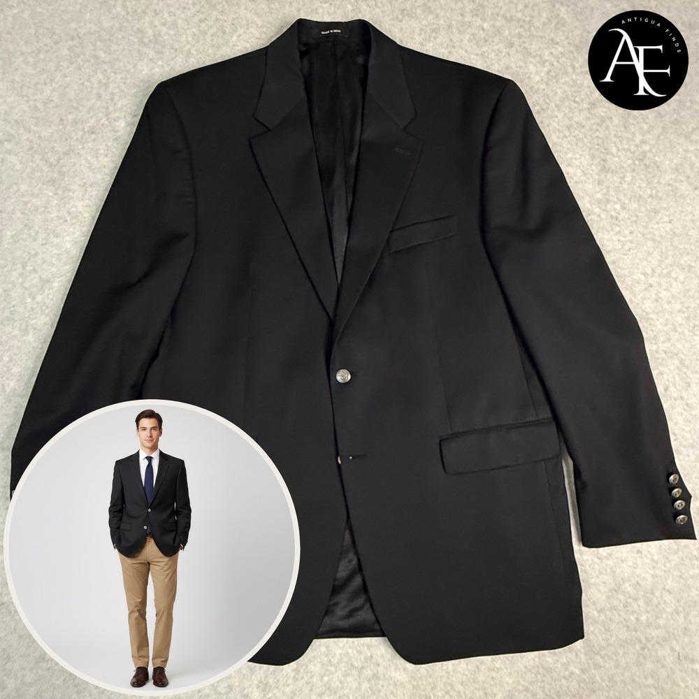 Chaps Mens 44L Navy Blue Pure New Wool Metal Buttons Blazer Sport Coat 100% Wool